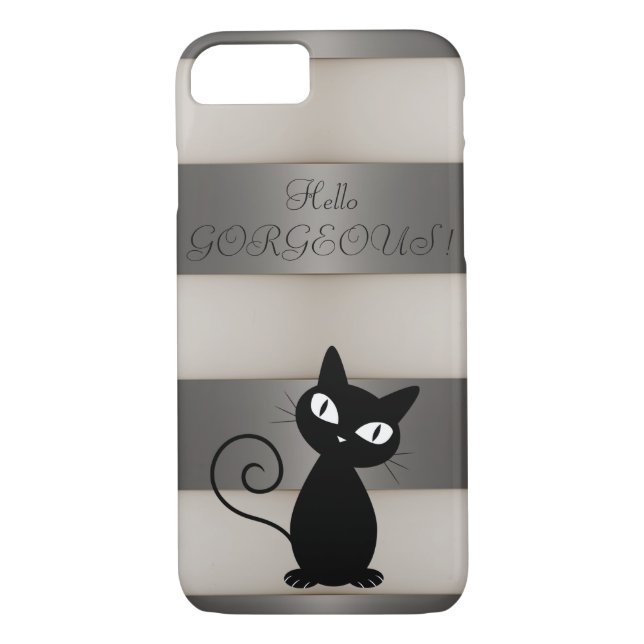 Quirky Whimsical Black Cat Striped -Hello Gorgeous Case-Mate iPhone Case (Back)