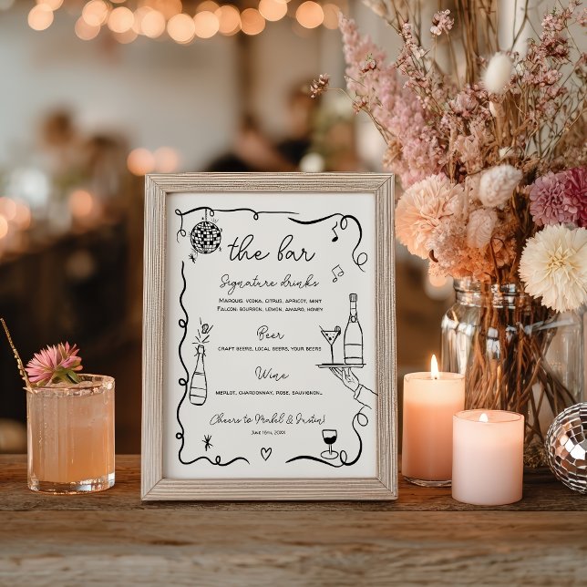 Quirky whimsical black Hand Drawn Wedding Bar Poster (Quirky whimsical black Hand Drawn Wedding Bar Poster)