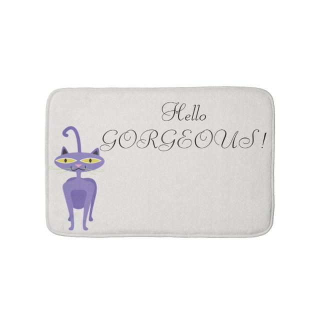 Quirky Whimsical Cat, Glitter- Hello Gorgeous Bath Mat (Front)