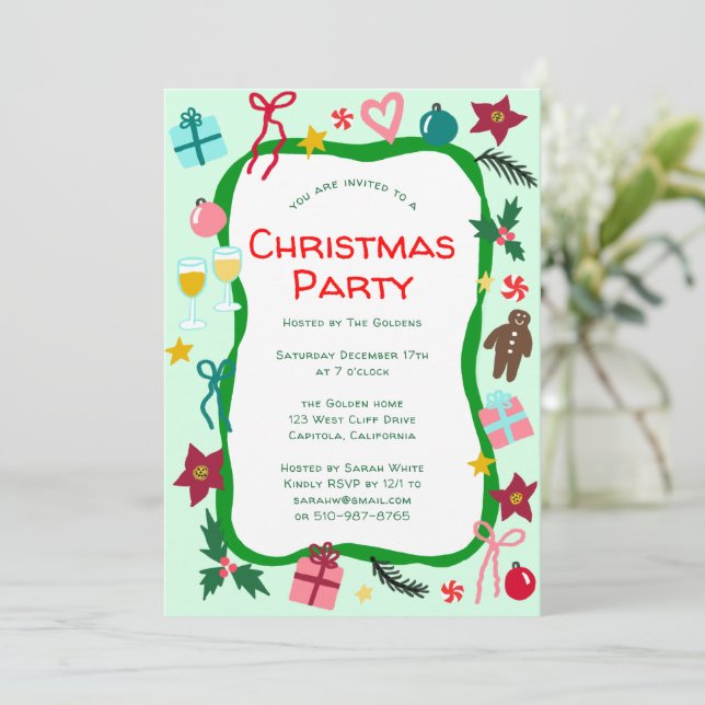 Quirky Whimsical Christmas Party CUSTOM Invitation (Standing Front)