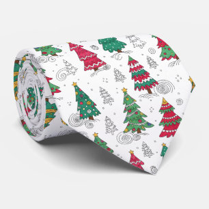 Quirky Whimsical Christmas Trees Doodles Seasonal  Tie