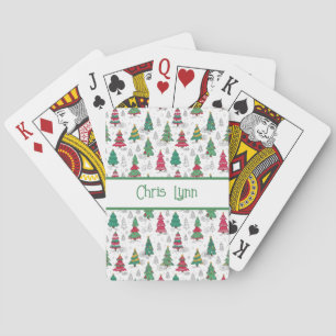 Quirky Whimsical Decorated Christmas Trees Doodles Playing Cards