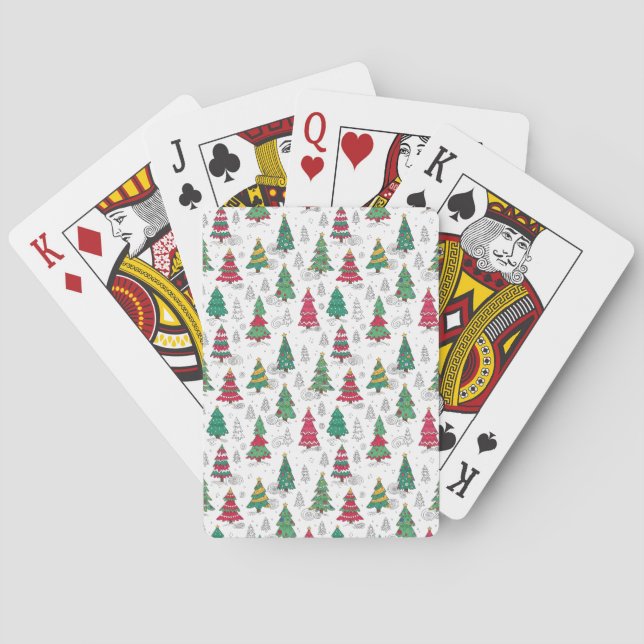Quirky Whimsical Decorated Christmas Trees Doodles Playing Cards (Back)