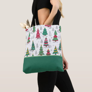 Quirky Whimsical Decorated Christmas Trees Doodles Tote Bag
