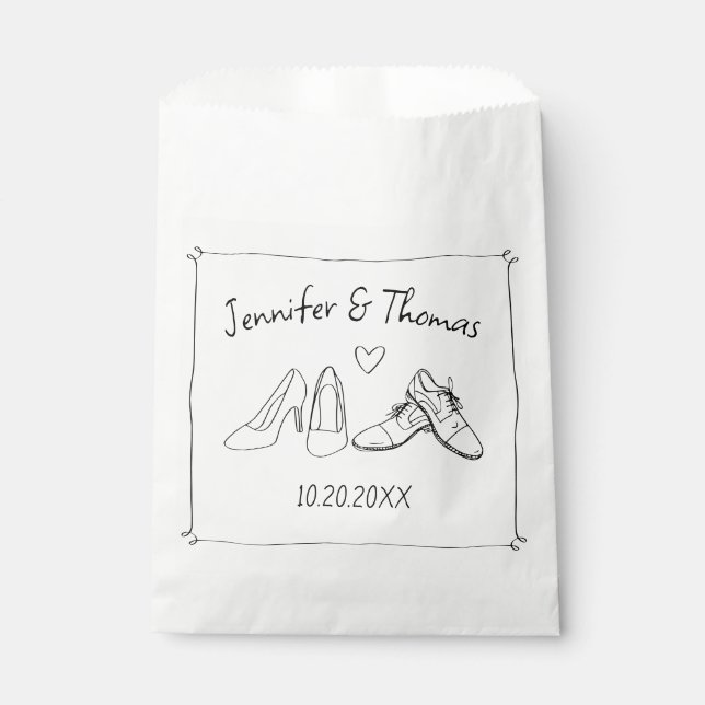 Quirky Whimsical Hand Drawn Doodle Shoes Wedding Favour Bags (Front)