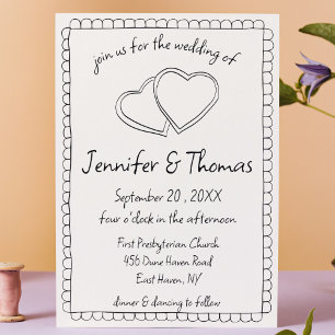 Quirky Whimsical Hand Drawn Heart Wedding Invitation