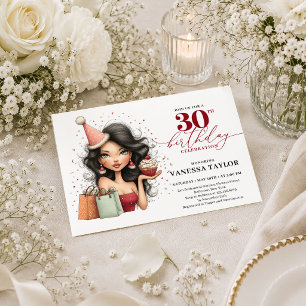 Quirky Whimsical Woman 30th Birthday Deep Red   Invitation