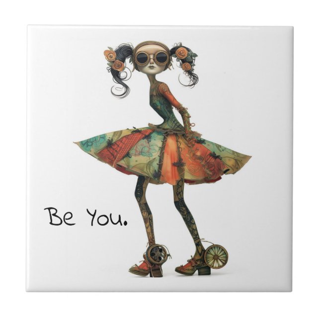 Quirky Whimsical Woman - Be You. Tile (Front)