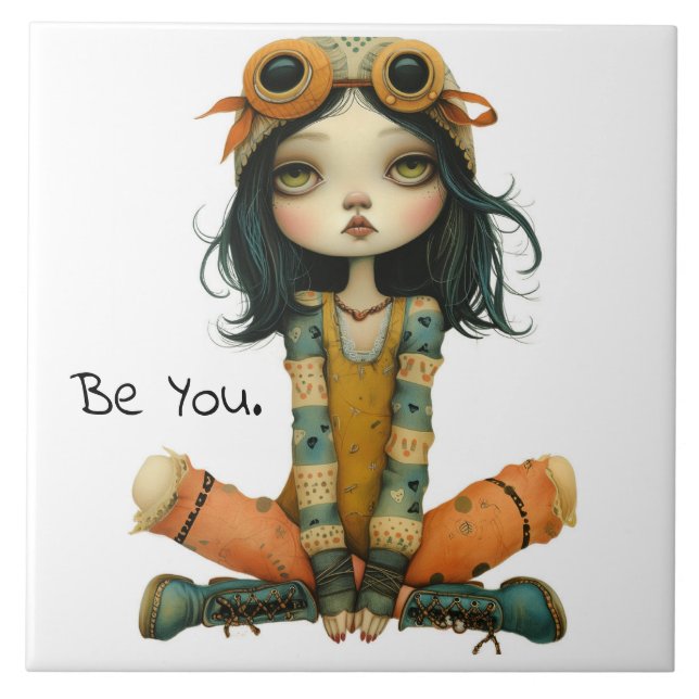 Quirky Whimsical Woman - Be You. Tile (Front)