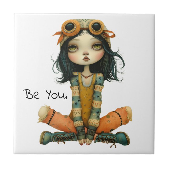 Quirky Whimsical Woman - Be You. Tile (Front)