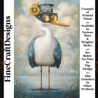 Quirky Whimsy Bird in Hat & Goggles BS7 Decoupage Tissue Paper