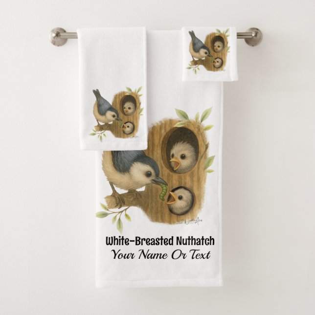 Quirky White-Breasted Nuthatch Bath Towel Set (Insitu)