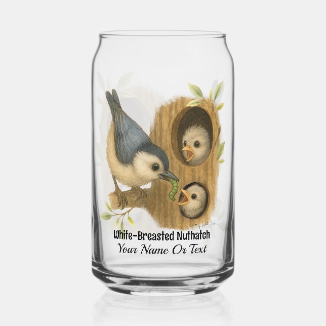 Quirky White-Breasted Nuthatch Can Glass (Front)