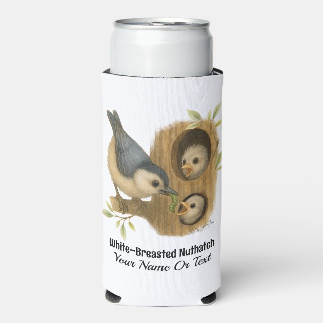 Quirky White-Breasted Nuthatch Seltzer Can Cooler (Seltzer Front)