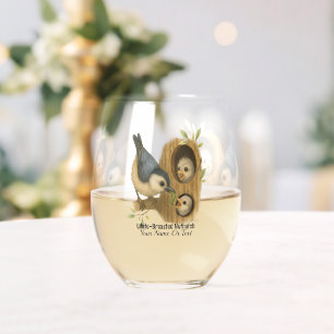 Quirky White-Breasted Nuthatch Stemless Wine Glass