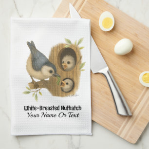 Quirky White-Breasted Nuthatch Tea Towel
