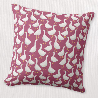 Quirky White Goose Berry Red Cottagecore Pattern Cushion