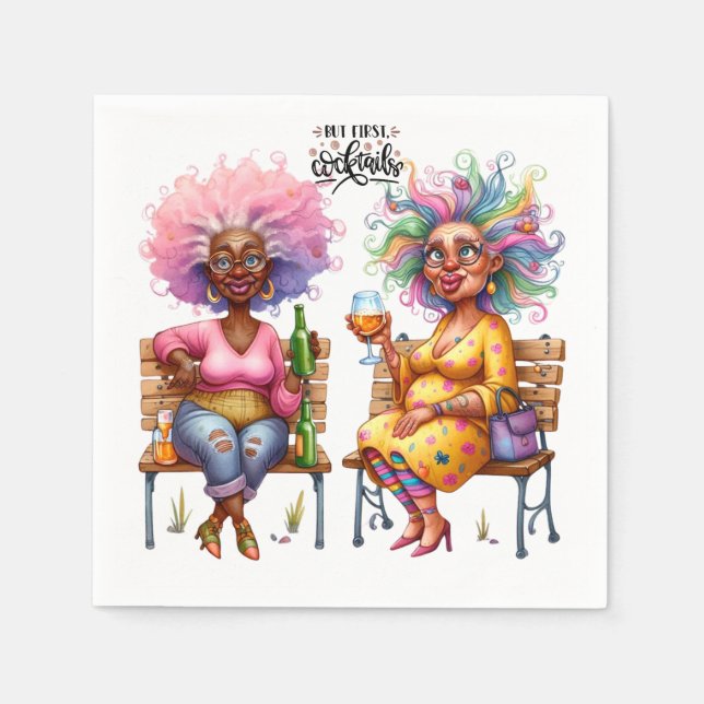 Quirky Wine Ladies Cocktails Paper Napkin (Front)