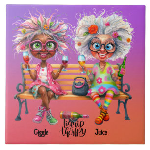 Quirky Wine Ladies Therapy Ceramic Tile