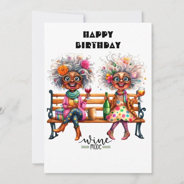 Quirky Wine Ladies Wine Mode Flat Thank You Card (Front)