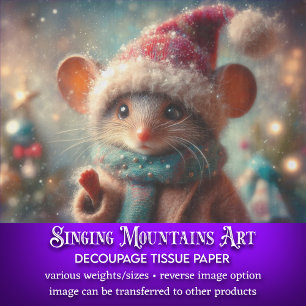 Quirky Winter Mouse In Festive Hat Decoupage Tissue Paper