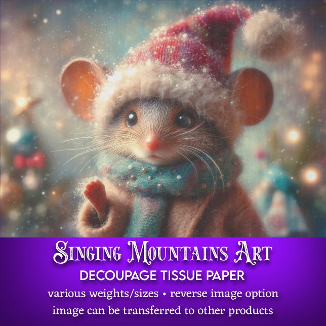 Quirky Winter Mouse In Festive Hat Decoupage Tissue Paper (Creator Uploaded)