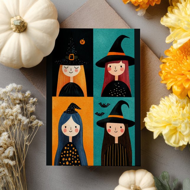 Quirky Witch Illustrations Spooky Cute Halloween Postcard (Creator Uploaded)