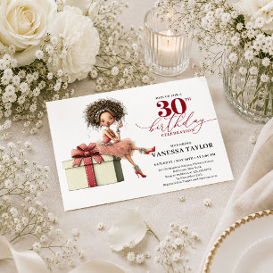 Quirky Woman 30th Birthday Burgundy Red Party Invi Invitation