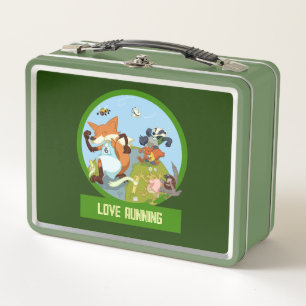 Quirky Woodland Animals Love Running Fox Artwork Metal Lunch Box