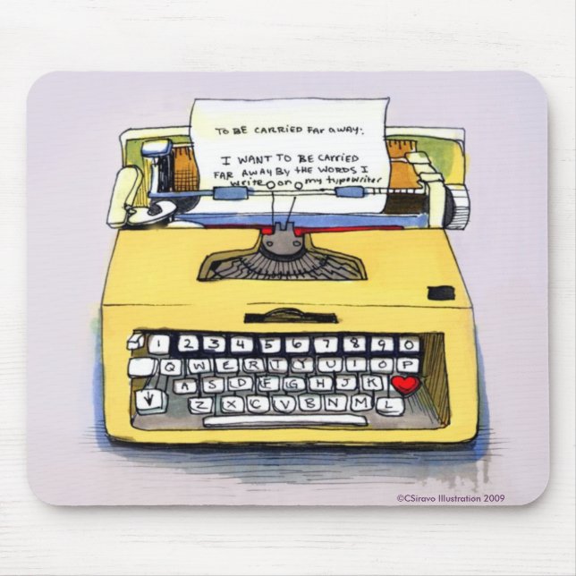 Quirky Yellow Typewriter Mouse Mat (Front)