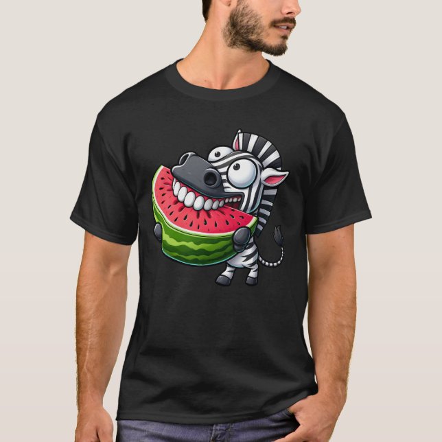 Quirky zebra watermelon smile teeth show cute T-Shirt (Front)