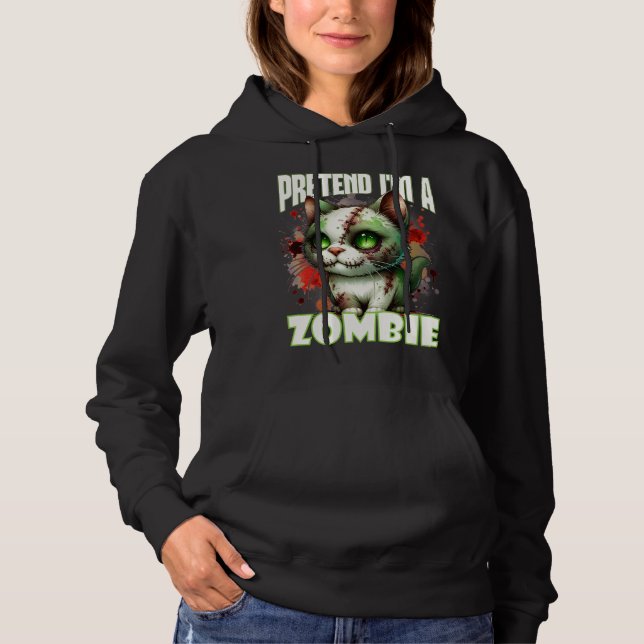 Quirky Zombie Cat Design for Halloween Fun Hoodie (Front)