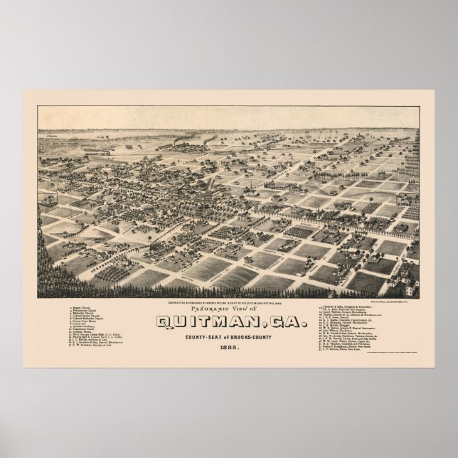 Quitman, GA Panoramic Map - 1885 Poster (Front)