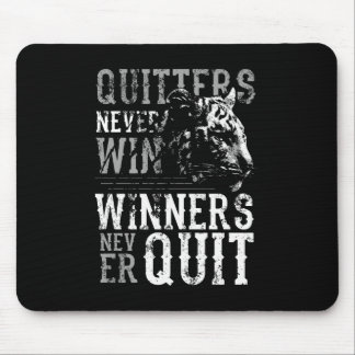 Quitters Never Win With Tiger Black Mouse Pad