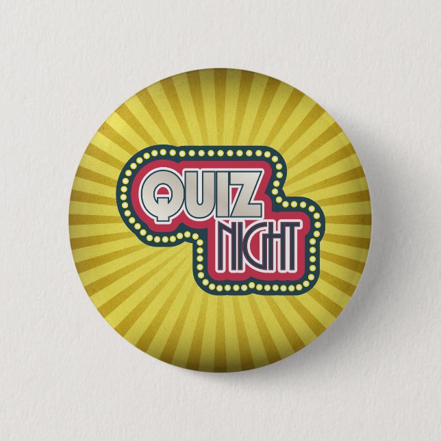 Quiz Night Trivia Party Yellow Sunburst 6 Cm Round Badge (Front)