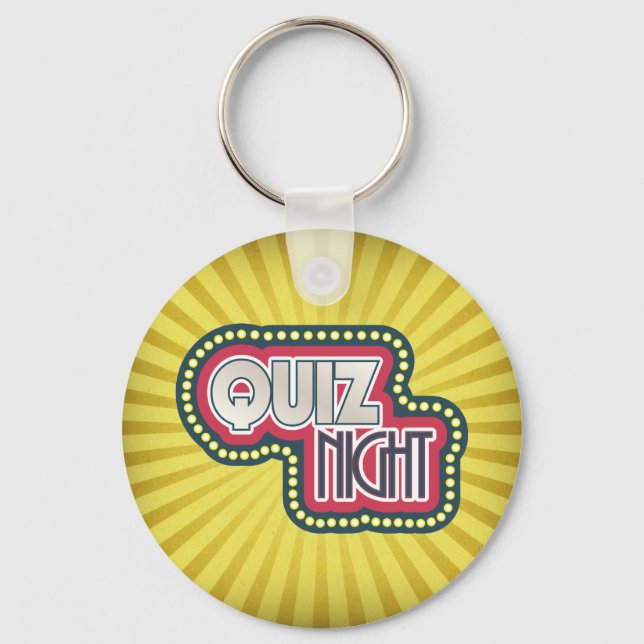 Quiz Night Trivia Party Yellow Sunburst Key Ring (Front)