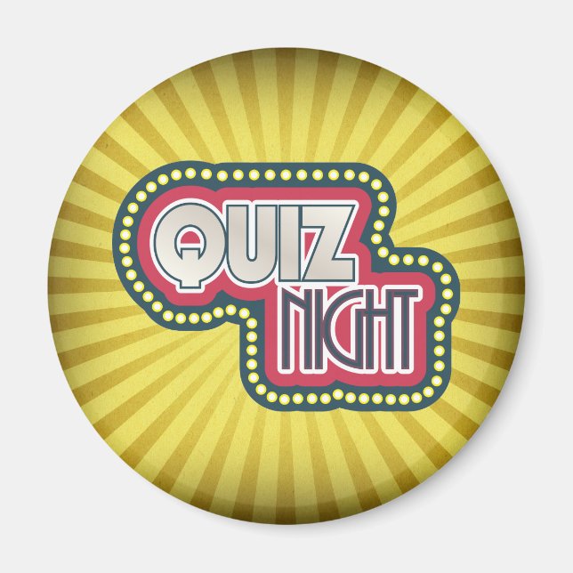 Quiz Night Trivia Party Yellow Sunburst Magnet (Front)
