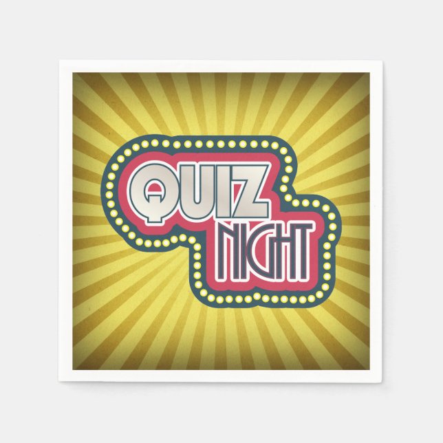 Quiz Night Trivia Party Yellow Sunburst Napkin (Front)