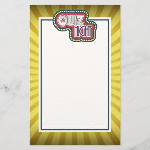 Quiz Night Trivia Party Yellow Sunburst Stationery