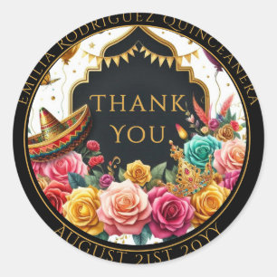 Quniceanera Favour Bag Fiesta Roses Floral ThankYo Classic Round Sticker