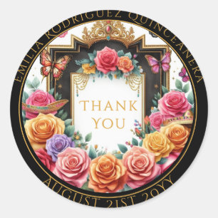Quniceanera Favour Bag Fiesta Roses Floral ThankYo Classic Round Sticker