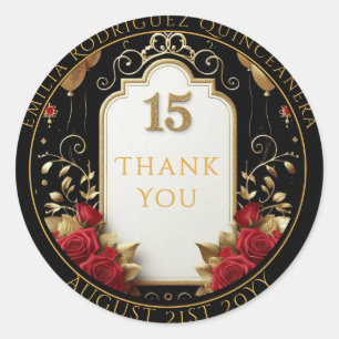 Quniceanera Favour Gifts Red Roses Floral Thank Yo Classic Round Sticker