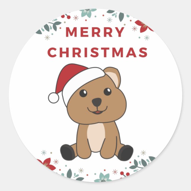 Quokka Christmas Snow Winter Animals Quokkas Class Classic Round Sticker (Front)
