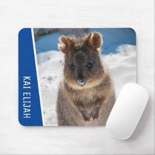 Quokka Cute Animal on the Beach Australia Blue Mouse Mat