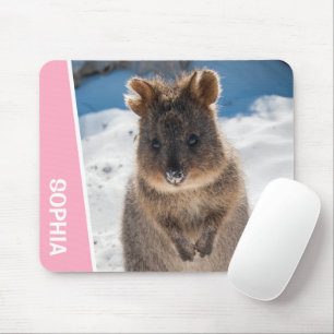 Quokka Cute Animal on the Beach Australia Pink Mouse Mat