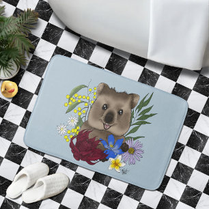 Quokka Happy Australia Floral Blue Bath Mat