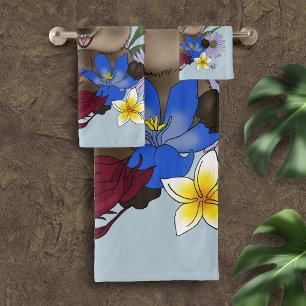 Quokka Happy Australia Floral Blue Bath Towel Set