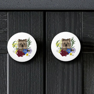 Quokka Happy Australia Floral Blue Ceramic Knob