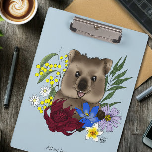 Quokka Happy Australia Floral Blue Clipboard