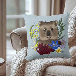 Quokka Happy Australia Floral Blue Cushion